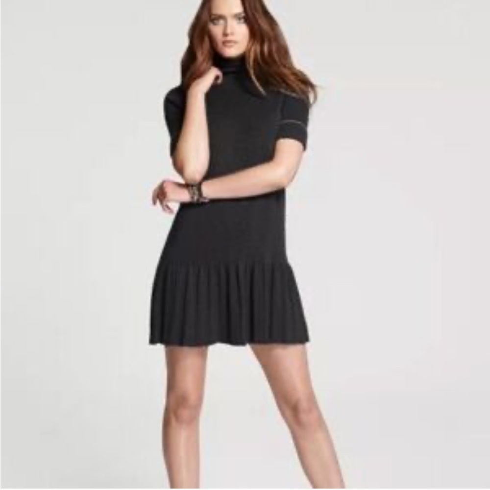 Juicy Couture Black Sz Large Sweater Turtleneck Dress with Pleated Skirt Y2K